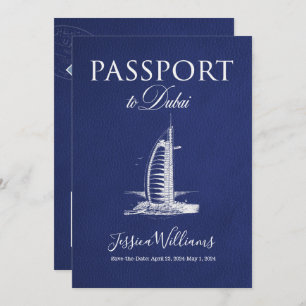 Invitation Passeport de Dubaï en cuir Enregistrer la date