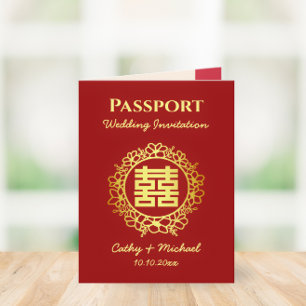 Invitation Passeport de mariage chinois destination rouge