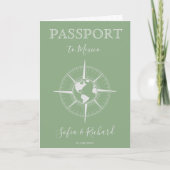 Invitation Passeport de mariage de destination Sage Green Com (Devant)