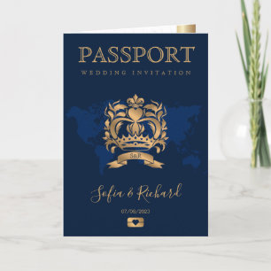 Invitation Passeport Destination Mariage Faux Gold Crest Ital