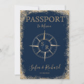 Invitation Passeport Destination Mariage Or Compass Monogramm (Devant)