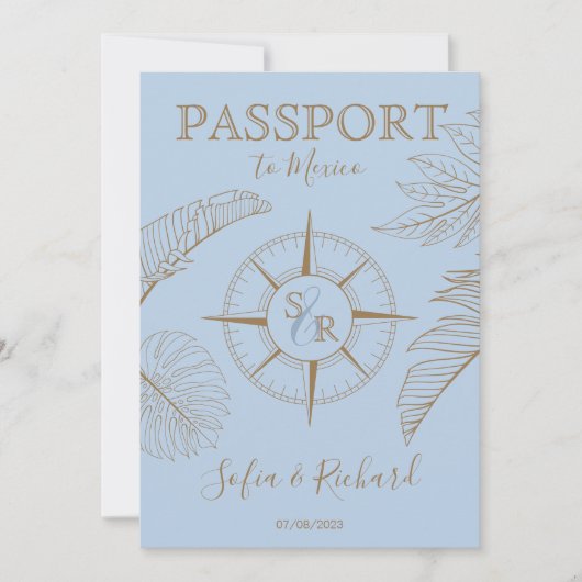 Invitation Passeport Destination Mariage Palm Compass Monogra (Devant)