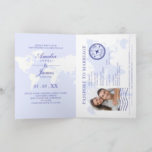 Invitation Passeport Destination Santorini Grèce Mariage (Intérieur)