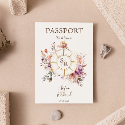 Invitation Passeport d'été Boho Floral Destination Mariage