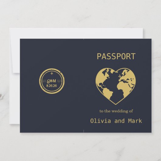 Invitation Passeport Enregistrer la date - Marine & Gold | De (Dos)