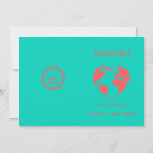 Invitation Passeport Enregistrer la date - Turquoise et corai (Dos)