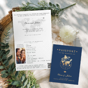 Invitation Passeport Faux Gold Navy Mexique Destination Maria