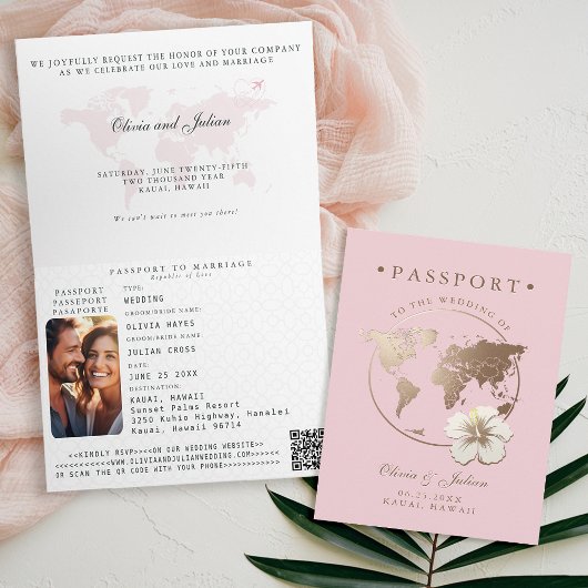 Invitation Passeport Hibiscus Destination Tropicale Mariage