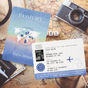 Invitation Passeport Hommes Baby shower de Voyage Neutre Arc-