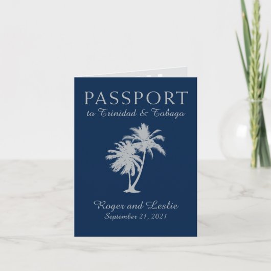 Invitation Passeport Mariage Trinité-et-Tobago Blue Palm Tree (Devant)