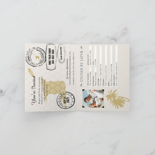 Invitation Passeport Mariage Trinité-et-Tobago Blue Palm Tree (Intérieur)