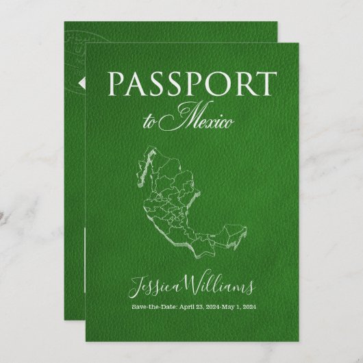 Invitation Passeport Mexique en cuir Enregistrer la date (Devant / Derrière)