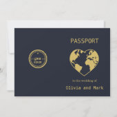 Invitation Passeport Save the Date – Bleu marine et or | Dest (Dos)