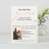 Invitation Passeport Save the Date – Bleu sarcelle et Corail  (Debout devant)