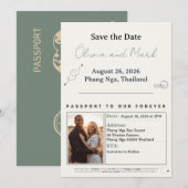 Invitation Passeport Save the Date – Sage & Beige | Rustique (Devant / Derrière)