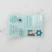 Invitation Passeport turquoise bleu de bat mitzvah d'étoile (Intérieur)