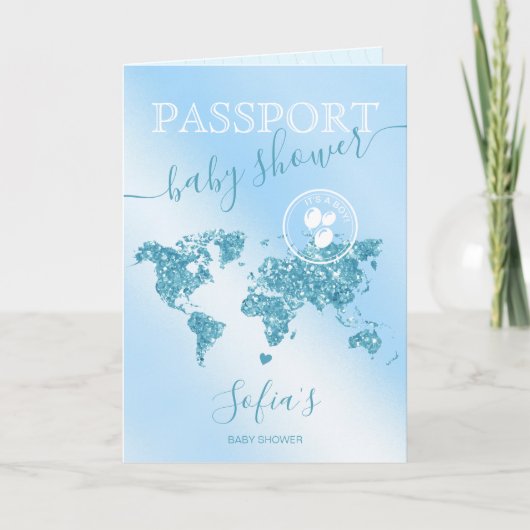 Invitation Passeport Voyage Garçon Baby shower Aventure comme (Devant)
