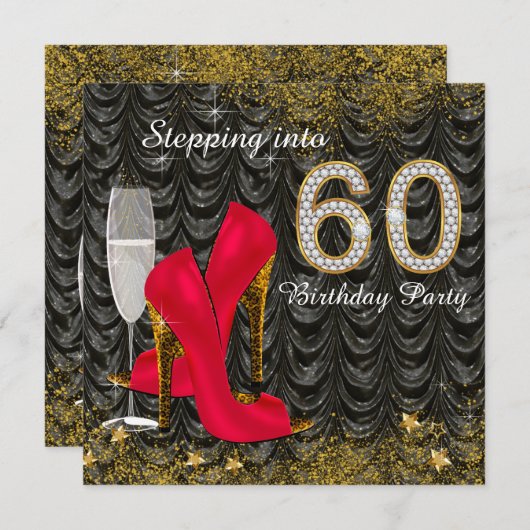 Invitation Passez à 60 Anniversaire Parties scintillant Satin (Devant / Derrière)