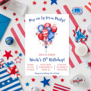 Invitation Passez donc ! Fête nationale américaine, Ballons,