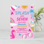 Invitation Passez en sept Pool Party Anniversaire Fille été (Debout devant)