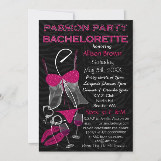 Invitation Passion Party Bachelorette, Lingerie Douche Invita (Devant)