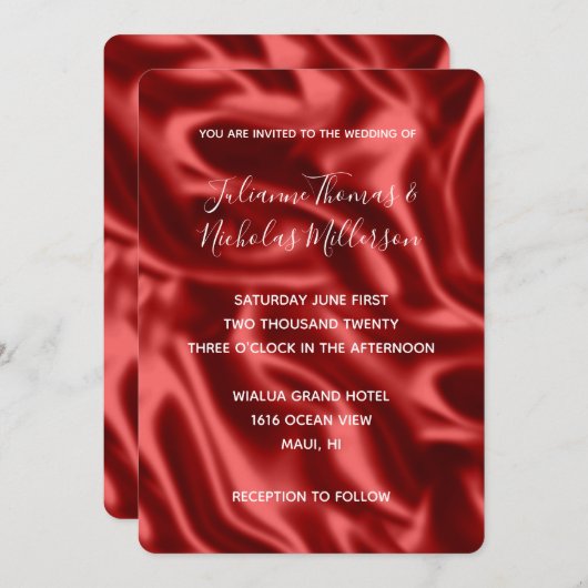 Invitation Passion Red Faux Satin Mariage (Devant / Derrière)