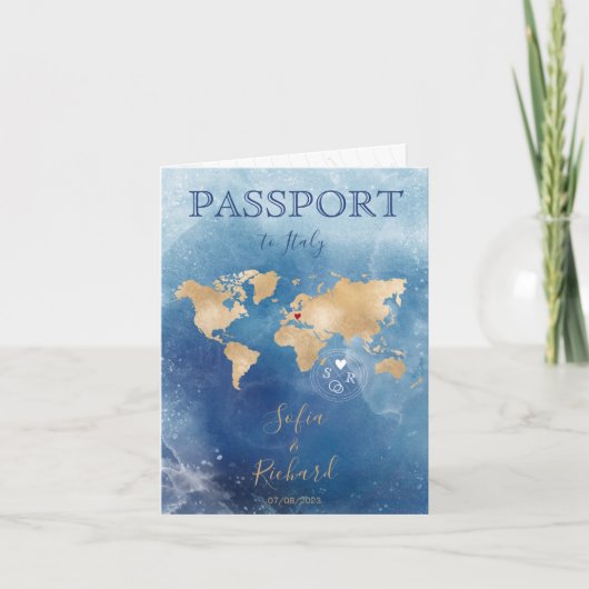 Invitation Passport Mariage Destination Gold World Map Inv (Devant)