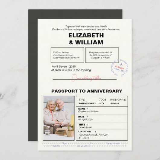 Invitation Passport moderne 50e anniversaire (Devant / Derrière)