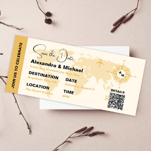 Invitation Passport moderne Black and Gold Enregistrer la dat