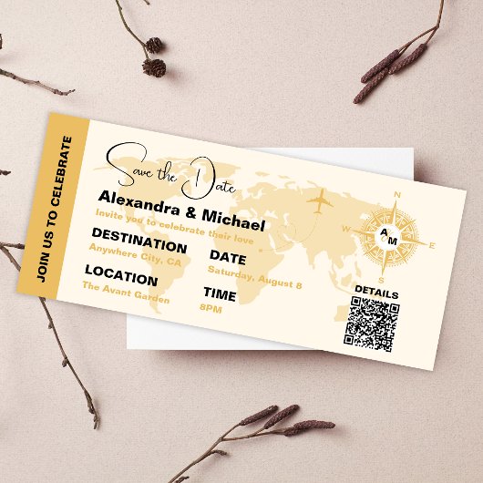 Invitation Passport moderne Black and Gold Enregistrer la dat