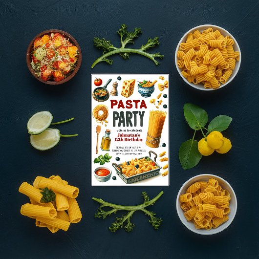 Invitation Pasta Aquarelle fête d'anniversaire