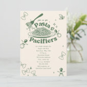 Invitation Pasta & Pacifiers Doodle Vert Neutre Baby Shower (Debout devant)