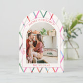 Invitation Pastel À damiers Motif Joyeux Noël Photo (Debout devant)