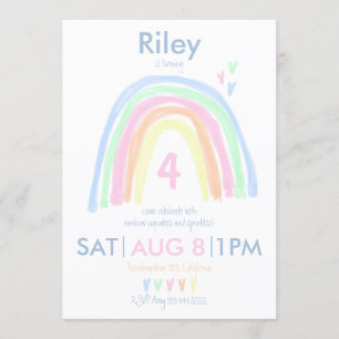 Invitation Pastel à double face Rainbow fête d'anniversaire