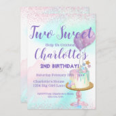 Invitation Pastel à l'aquarelle Deux Douces Filles 2e Anniver (Devant / Derrière)