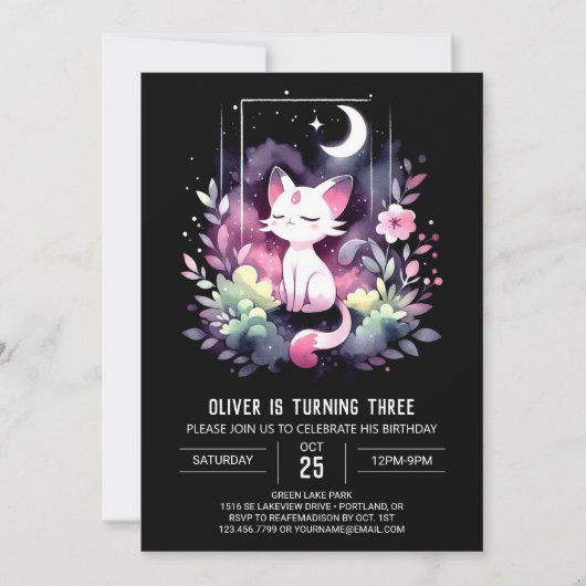 Invitation Pastel Adorable Chat Anniversaire (Devant)