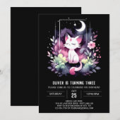 Invitation Pastel Adorable Chat Anniversaire (Devant / Derrière)