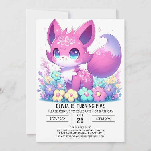 Invitation Pastel Adorable Fox Digital Anniversaire (Devant)