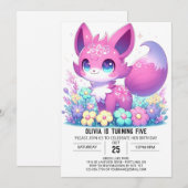 Invitation Pastel Adorable Fox Digital Anniversaire (Devant / Derrière)