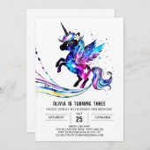 Invitation Pastel Adorable Unicorn Digital Anniversaire (Devant / Derrière)