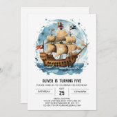 Invitation Pastel Ahoy Whimsical Pirate Anniversaire (Devant / Derrière)