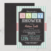 Invitation Pastel Alphabet Blocks Chalkboard look Baby shower (Devant / Derrière)