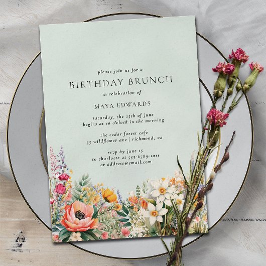 Invitation Pastel Aqua Blue | Élégant Brunch d'anniversaire f