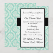 Invitation pastel aqua et crème fleur élégant damas (Devant / Derrière)