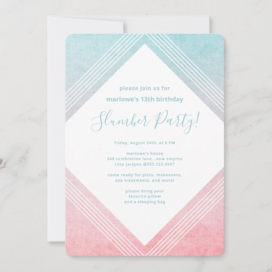 Invitation Pastel Aquarelle Anniversaire Fête de bois Aqua (Devant)