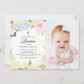 Invitation Pastel Aquarelle Cadre Floral Photo Bautizo (Devant)