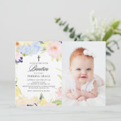 Invitation Pastel Aquarelle Cadre Floral Photo Bautizo (Debout devant)