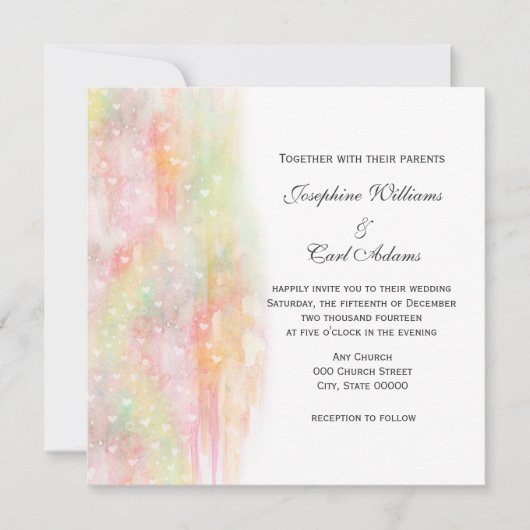 Invitation Pastel Aquarelle Coeurs Mariage Invite (Devant)