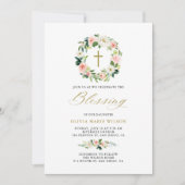 Invitation Pastel Aquarelle Fleurs Wreath Blessing bébé (Devant)