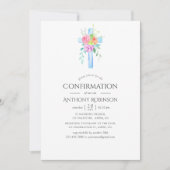 Invitation Pastel Aquarelle Floral Boy Confirmation (Devant)